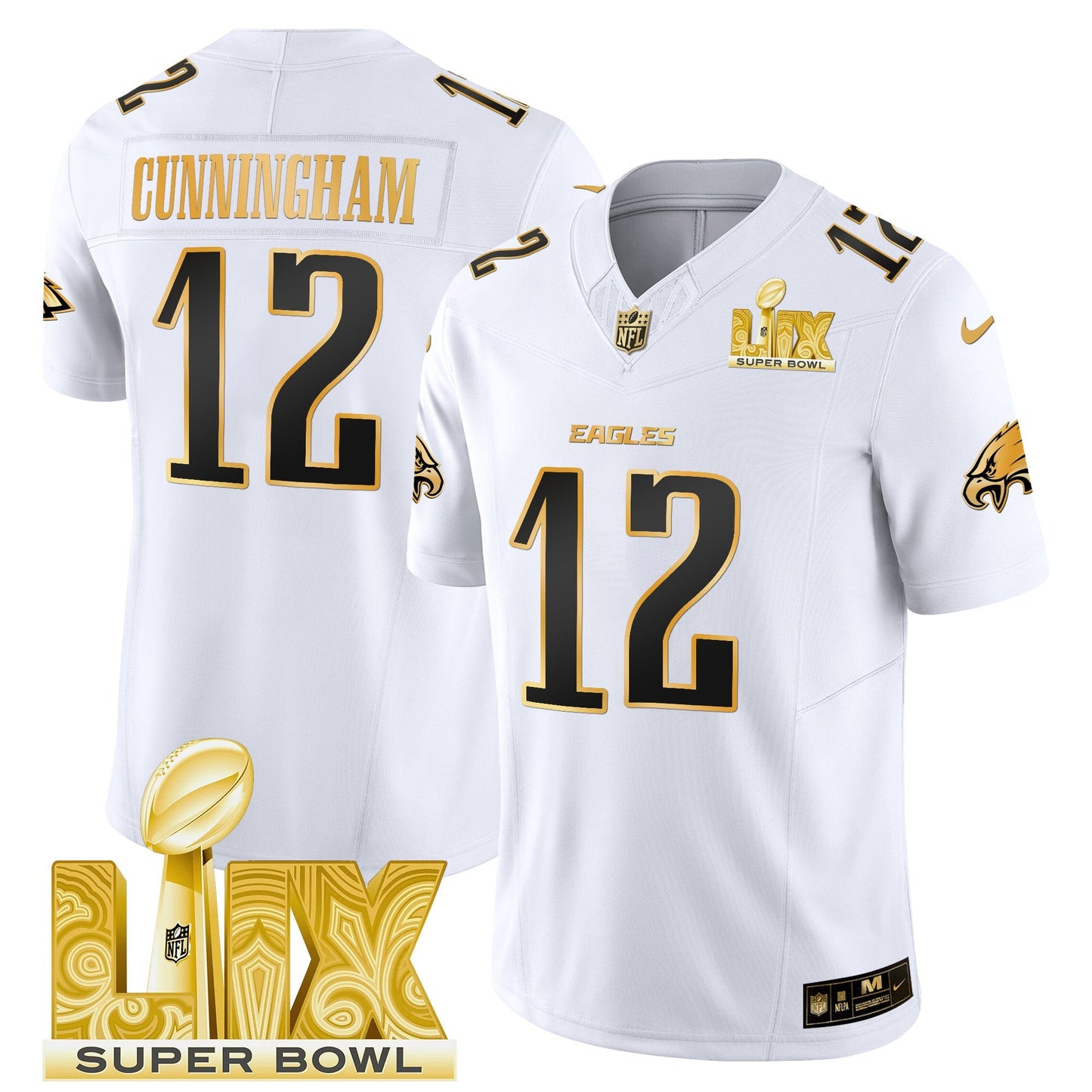 PHI Super Bowl LIX Patch Gold Vapor Limited Jersey - All Stitched