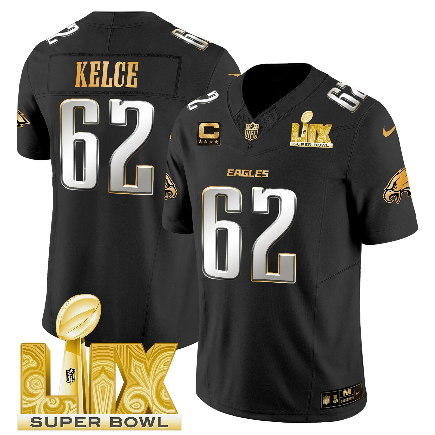 PHI Super Bowl LIX Patch Gold Vapor Limited Jersey - All Stitched