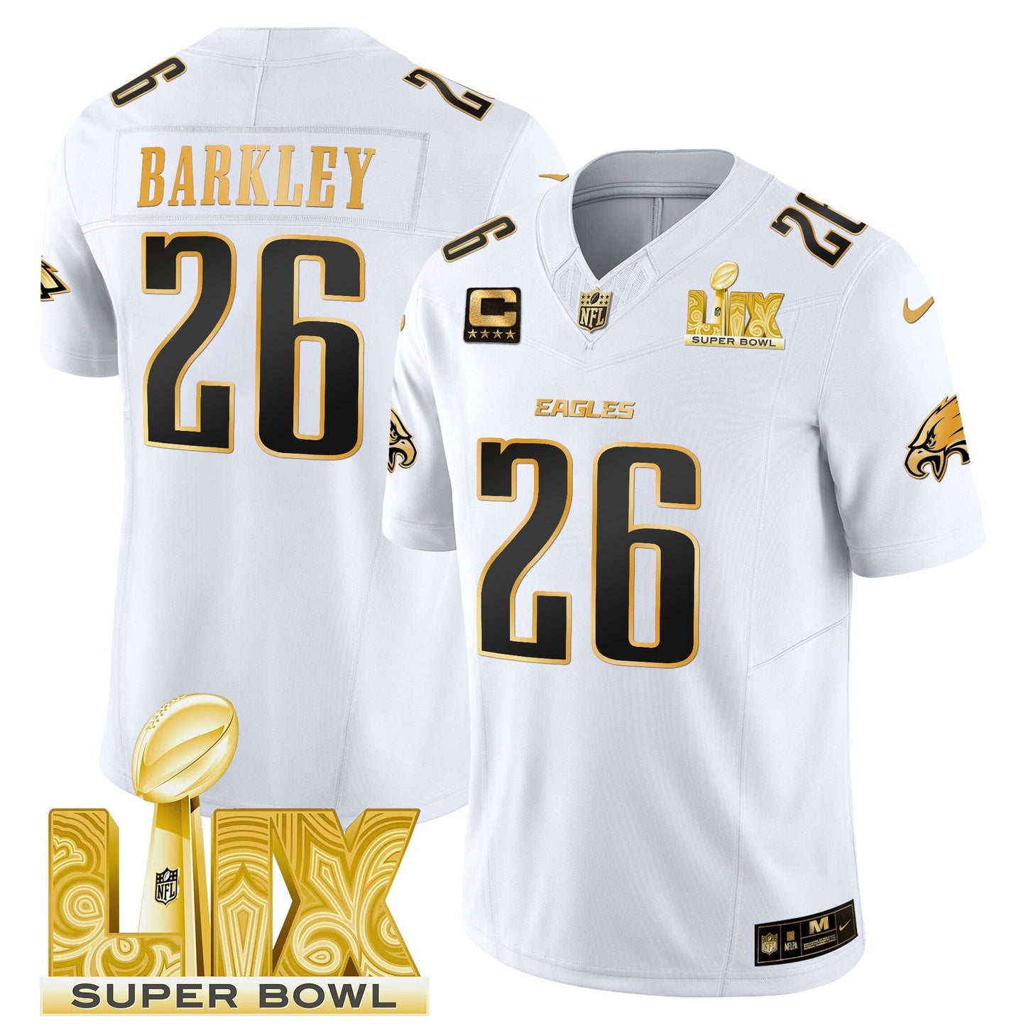 PHI Super Bowl LIX Patch Gold Vapor Limited Jersey - All Stitched