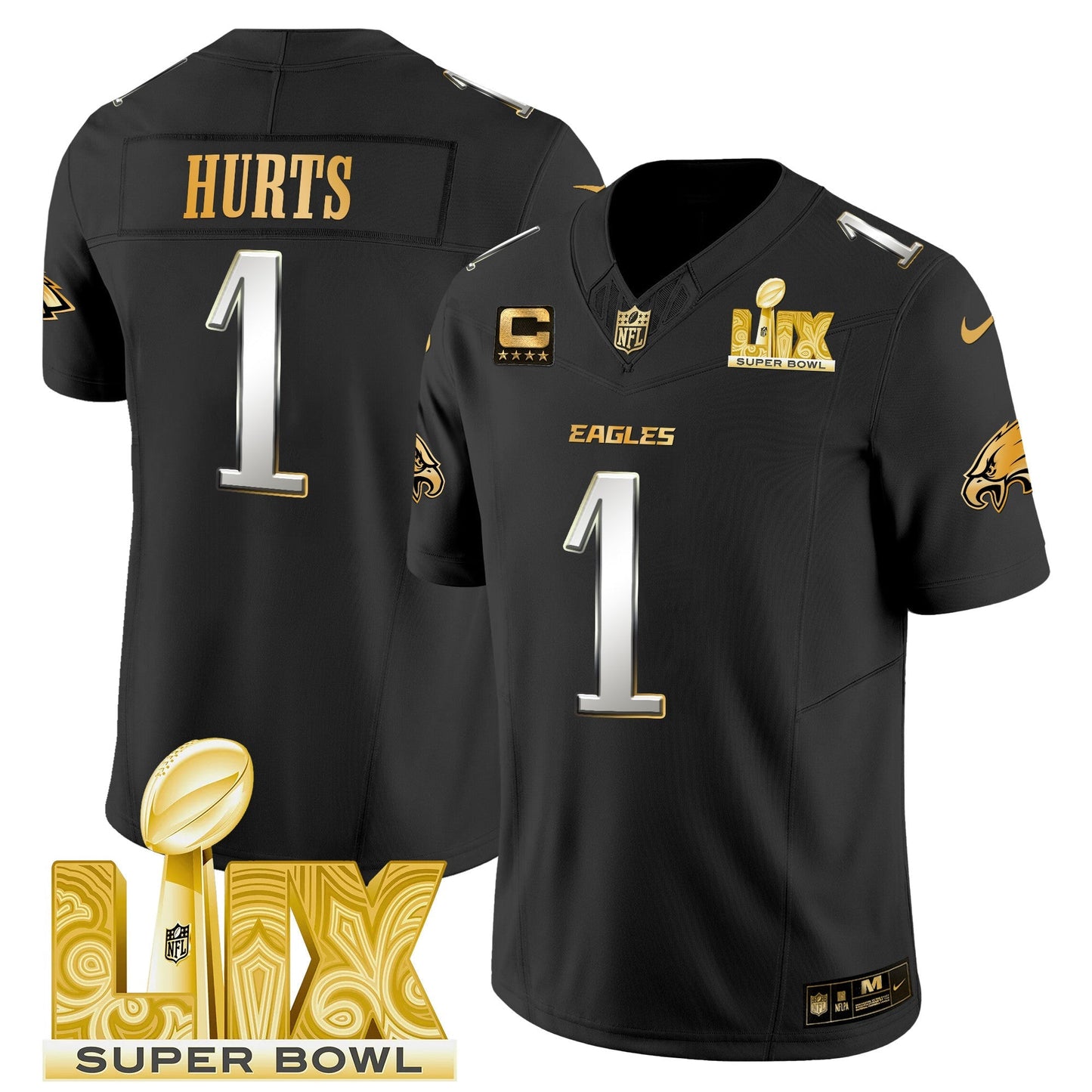 PHI Super Bowl LIX Patch Gold Vapor Limited Jersey - All Stitched