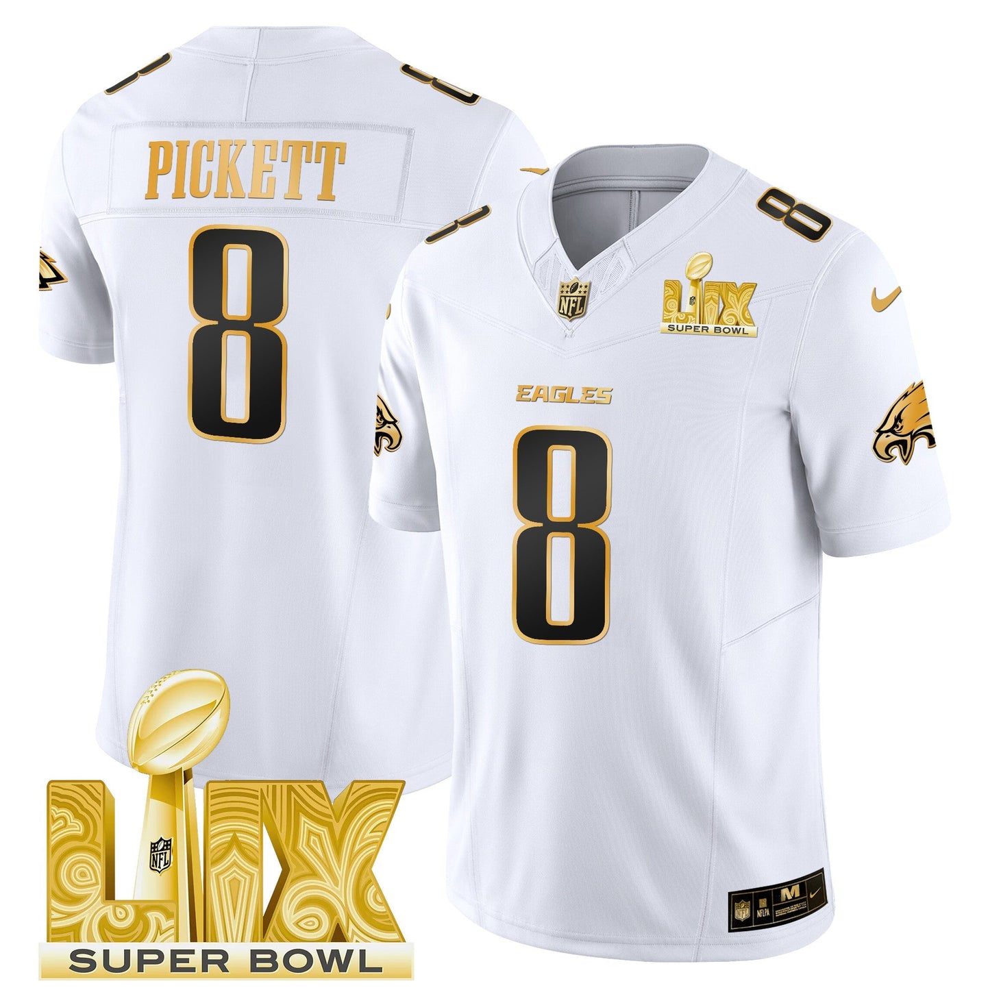 PHI Super Bowl LIX Patch Gold Vapor Limited Jersey - All Stitched