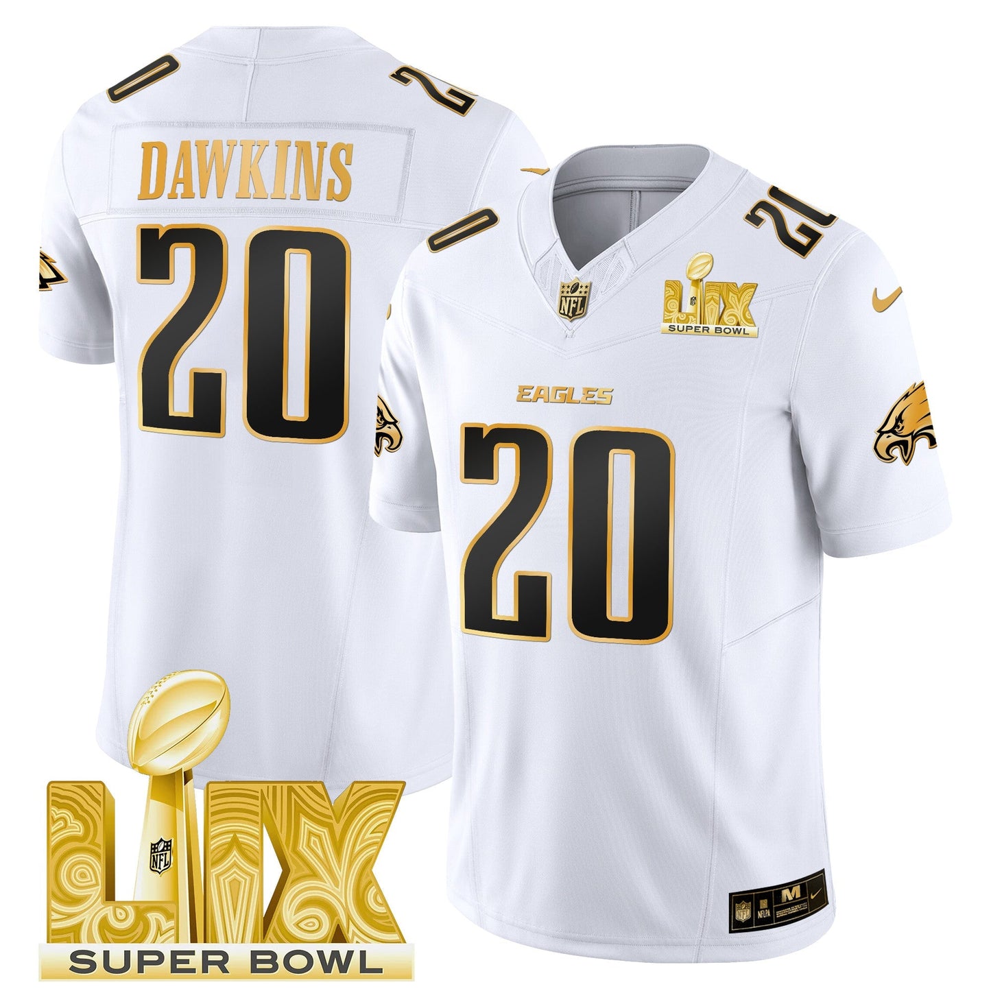 PHI Super Bowl LIX Patch Gold Vapor Limited Jersey - All Stitched