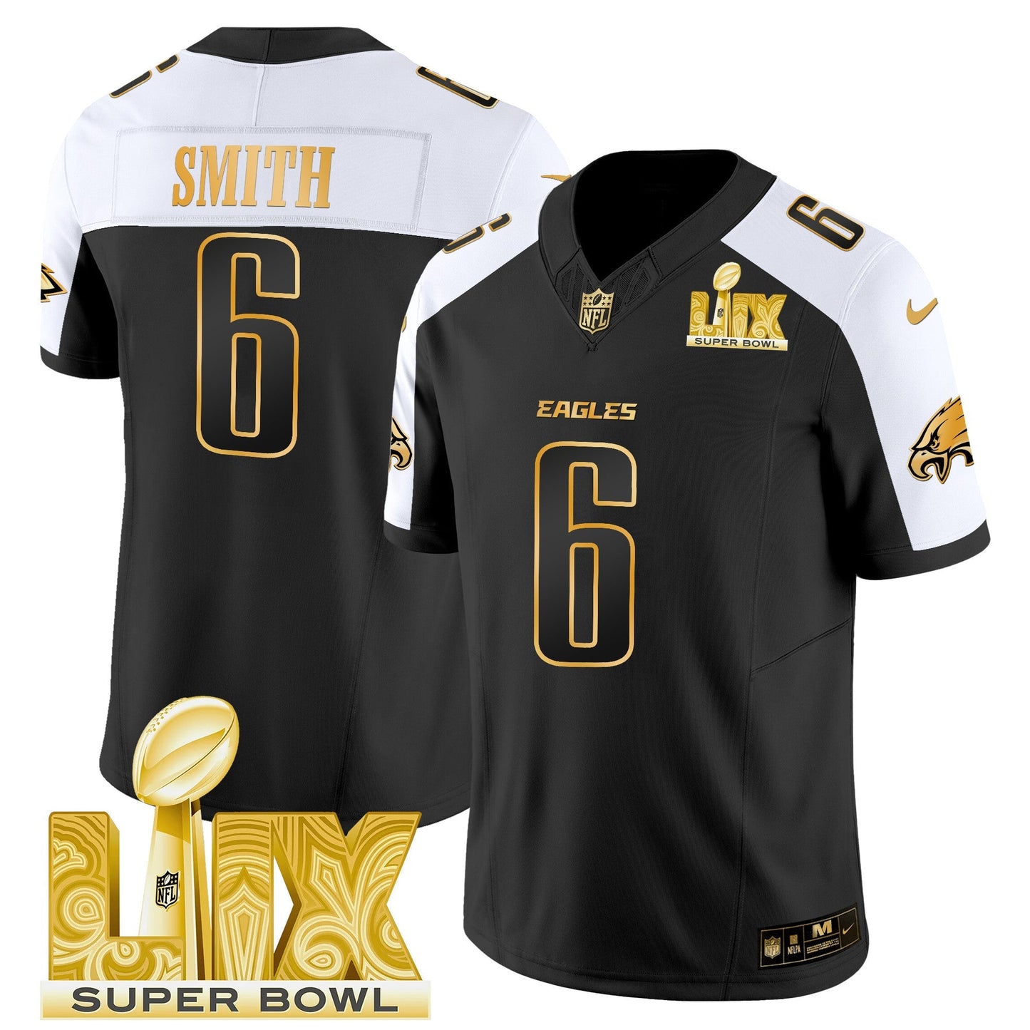 PHI Super Bowl LIX Patch Gold Vapor Limited Jersey - All Stitched