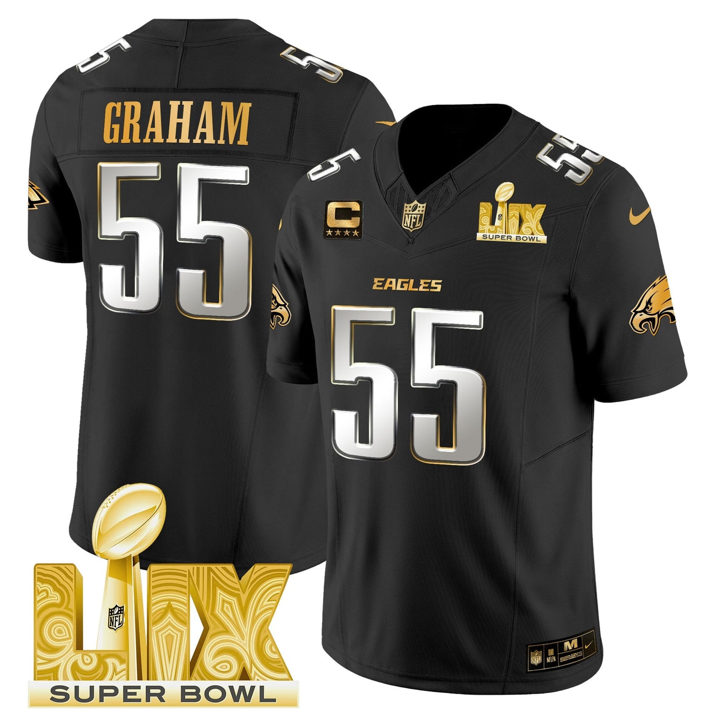 PHI Super Bowl LIX Patch Gold Vapor Limited Jersey - All Stitched
