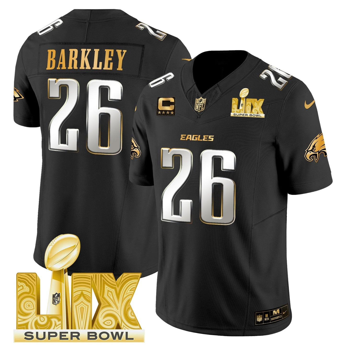 PHI Super Bowl LIX Patch Gold Vapor Limited Jersey - All Stitched