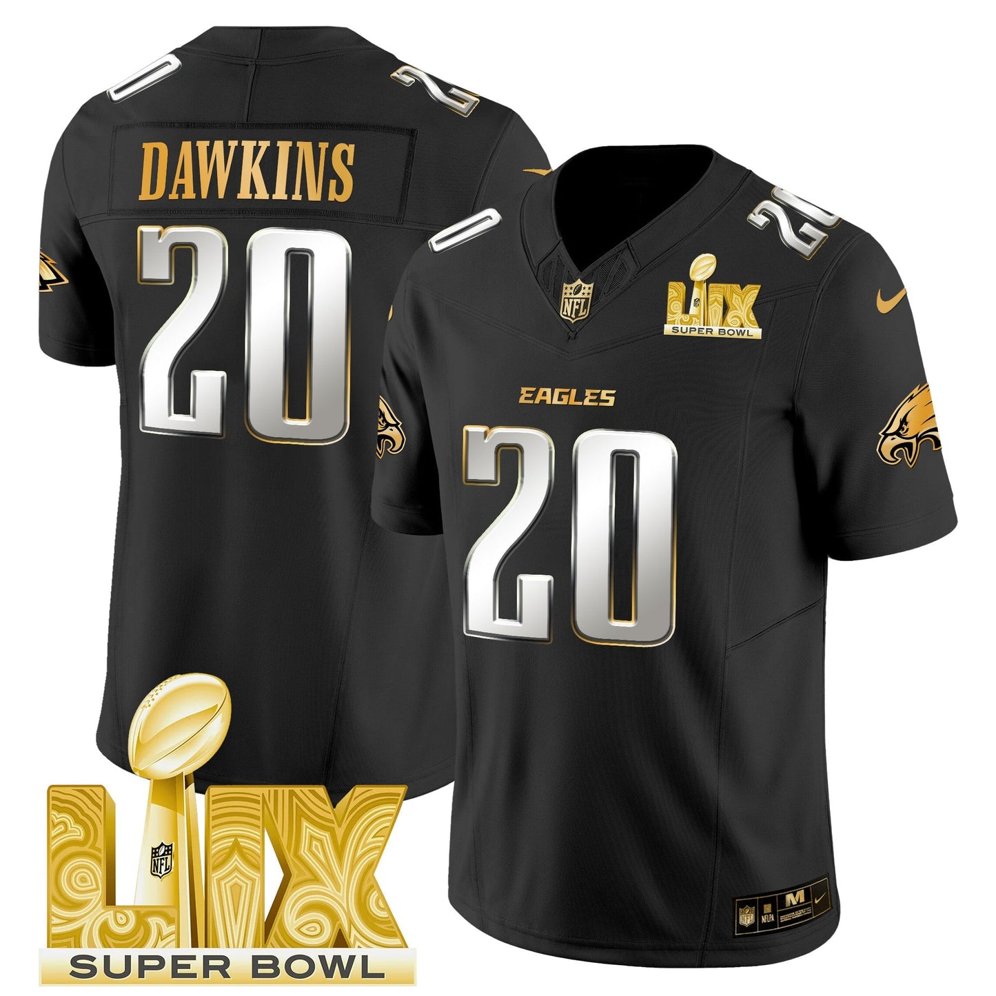 PHI Super Bowl LIX Patch Gold Vapor Limited Jersey - All Stitched