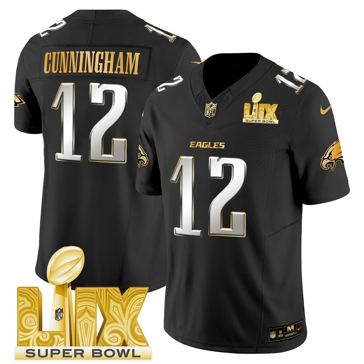 PHI Super Bowl LIX Patch Gold Vapor Limited Jersey - All Stitched