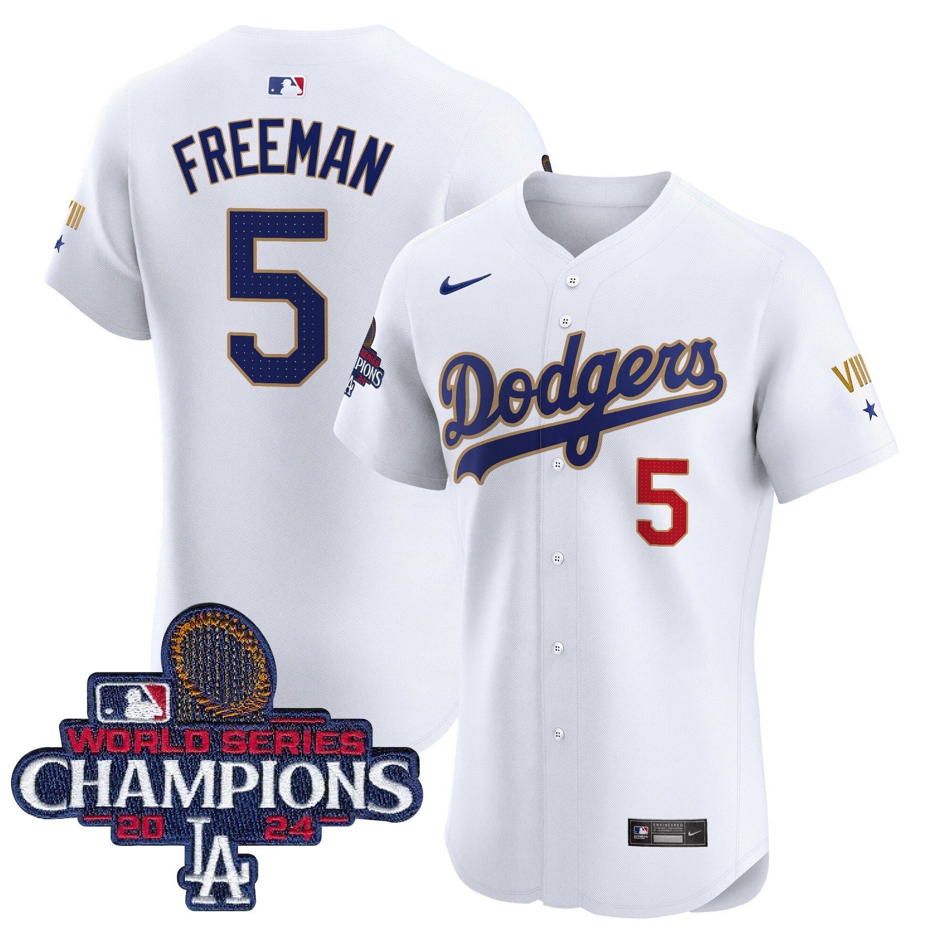 Men's Dodgers 2024 World Series Champions Gold Trim Vapor Premier Elite Jersey V3 - All Stitched