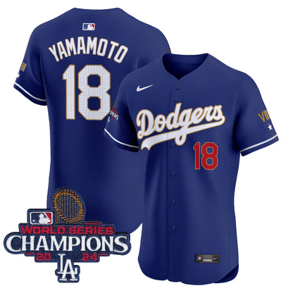 Men's Dodgers 2024 World Series Champions Gold Trim Vapor Premier Elite Jersey V3 - All Stitched