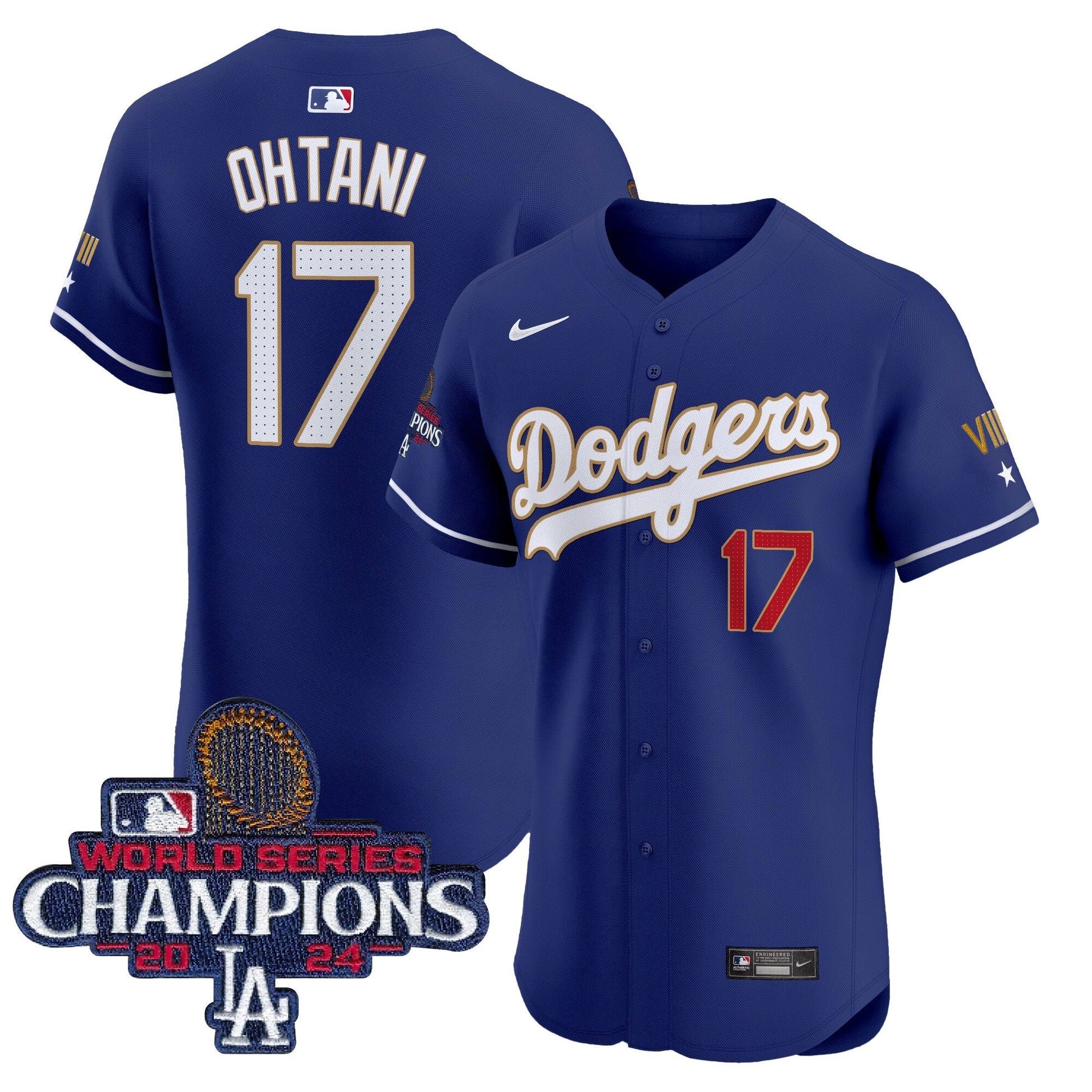 Men's Dodgers 2024 World Series Champions Gold Trim Vapor Premier Elite Jersey V3 - All Stitched