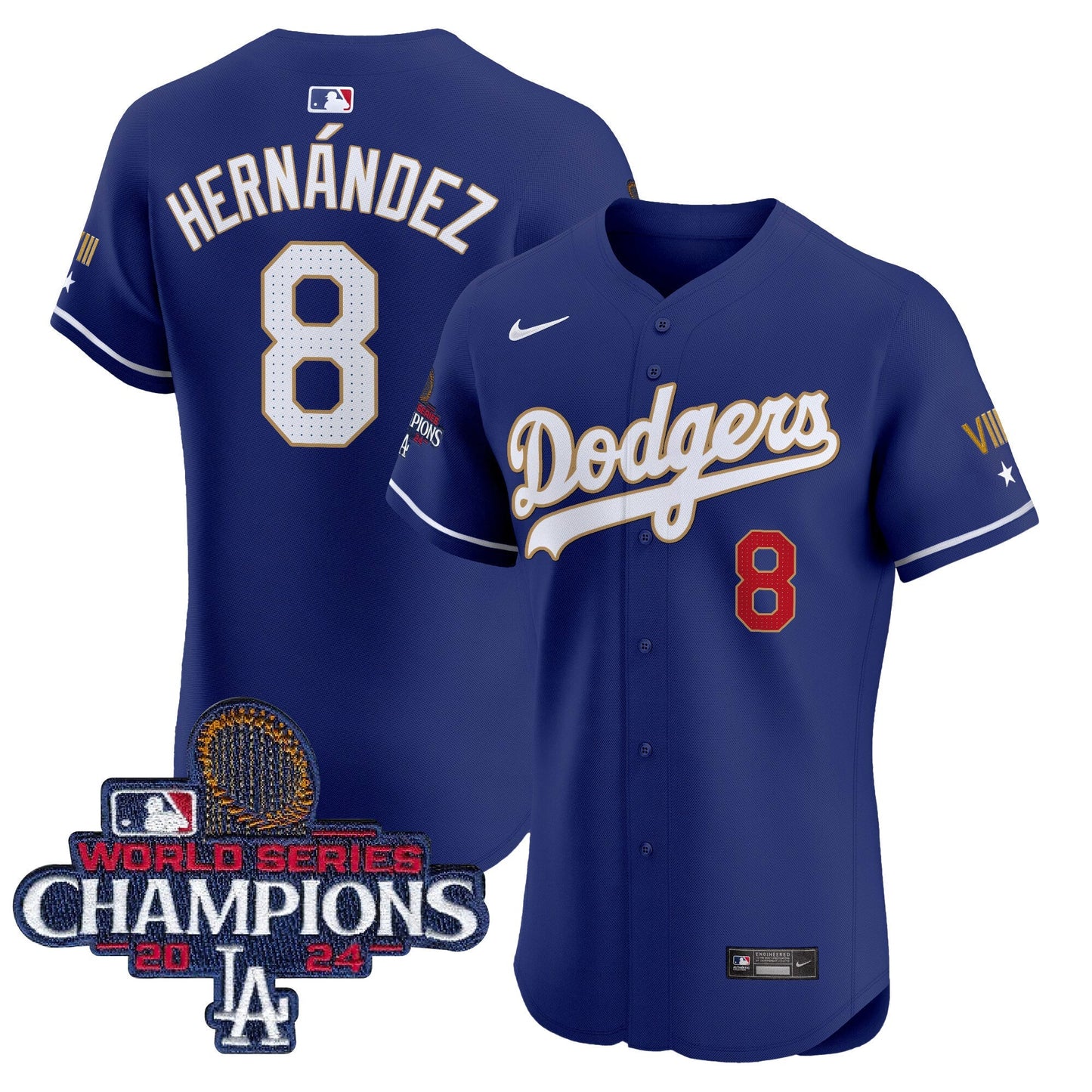 Men's Dodgers 2024 World Series Champions Gold Trim Vapor Premier Elite Jersey V3 - All Stitched