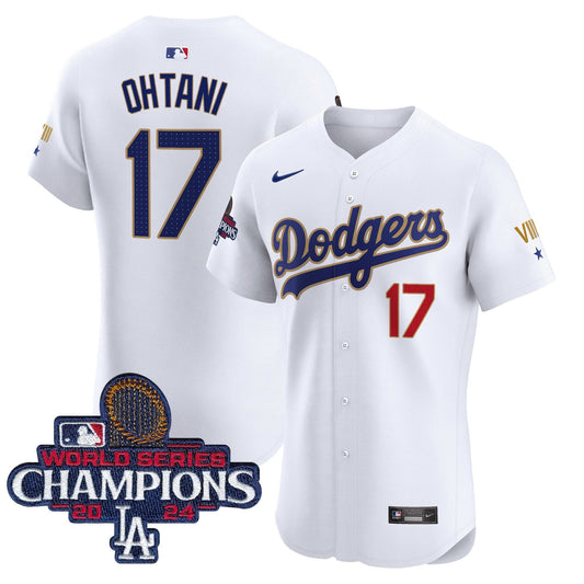 Men's Dodgers 2024 World Series Champions Gold Trim Vapor Premier Elite Jersey V3 - All Stitched