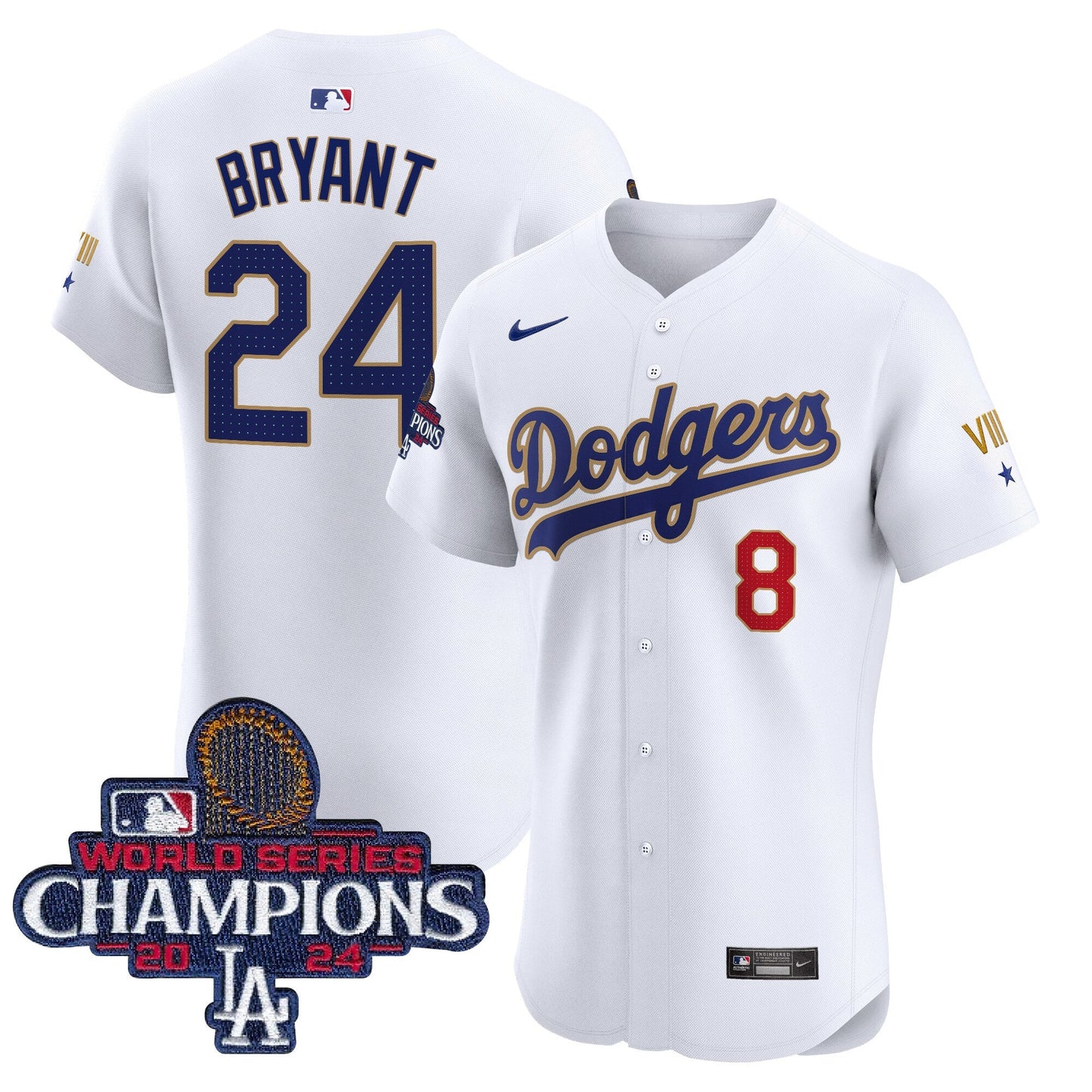 Men's Dodgers 2024 World Series Champions Gold Trim Vapor Premier Elite Jersey V3 - All Stitched