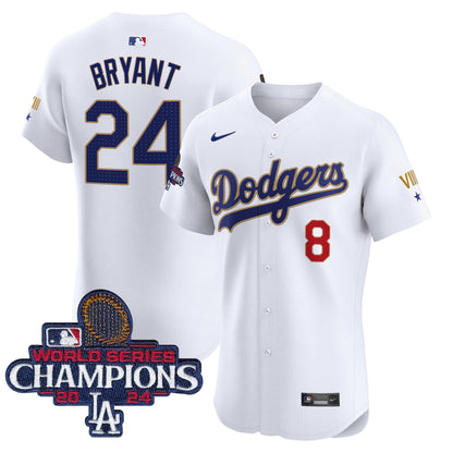 Men's Dodgers 2024 World Series Champions Gold Trim Vapor Premier Elite Jersey V3 - All Stitched