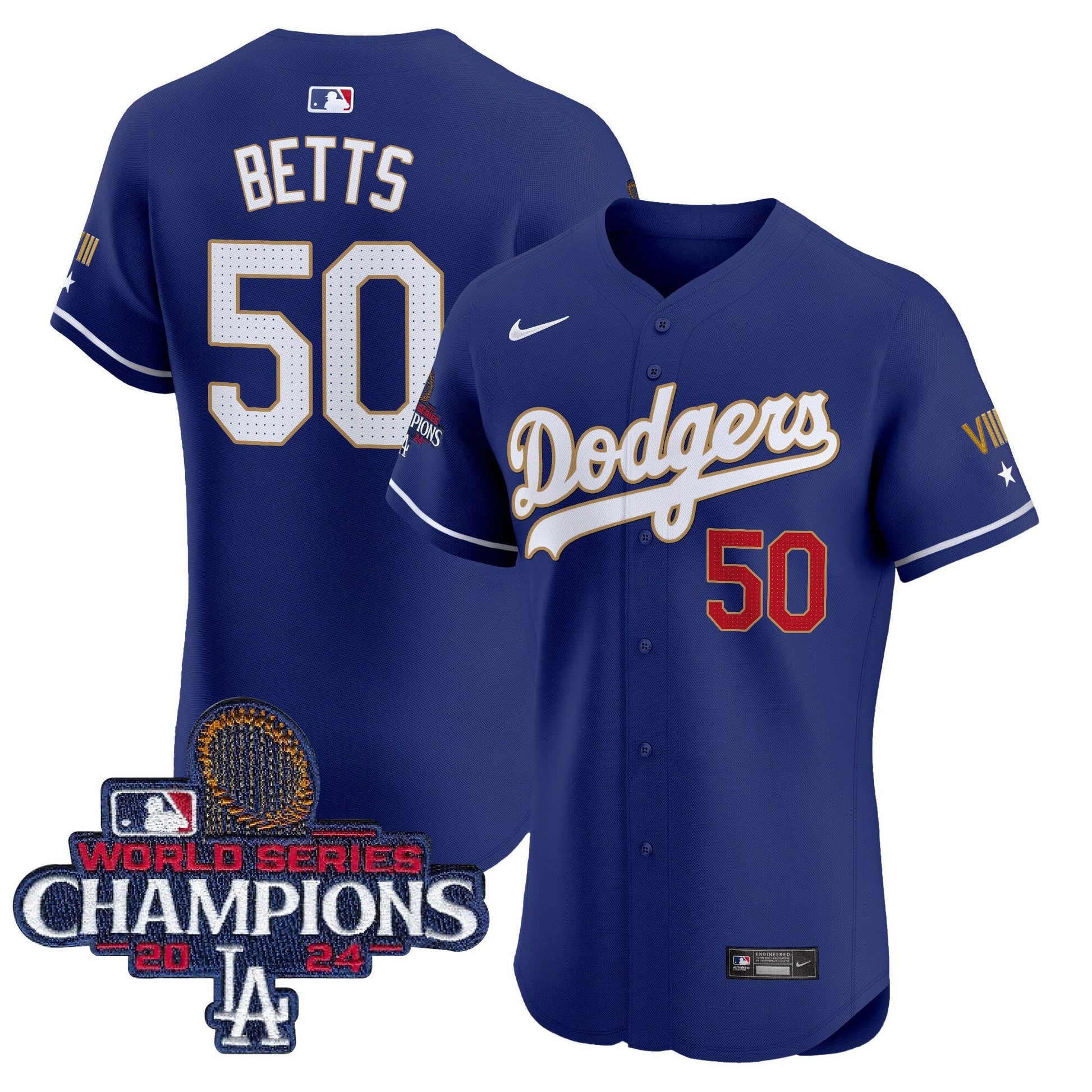 Men's Dodgers 2024 World Series Champions Gold Trim Vapor Premier Elite Jersey V3 - All Stitched