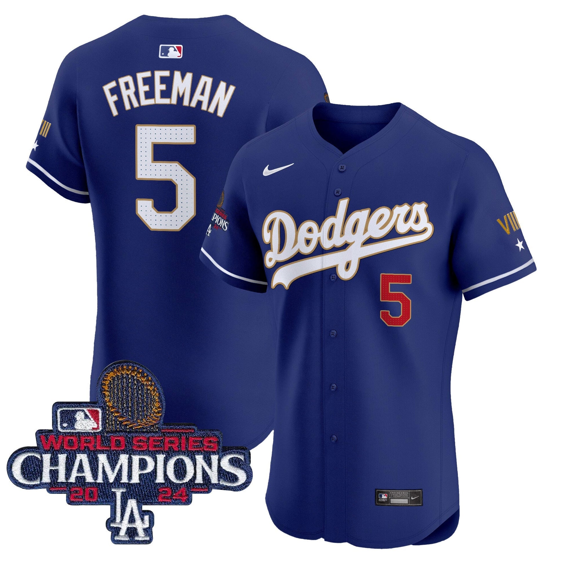 Men's Dodgers 2024 World Series Champions Gold Trim Vapor Premier Elite Jersey V3 - All Stitched