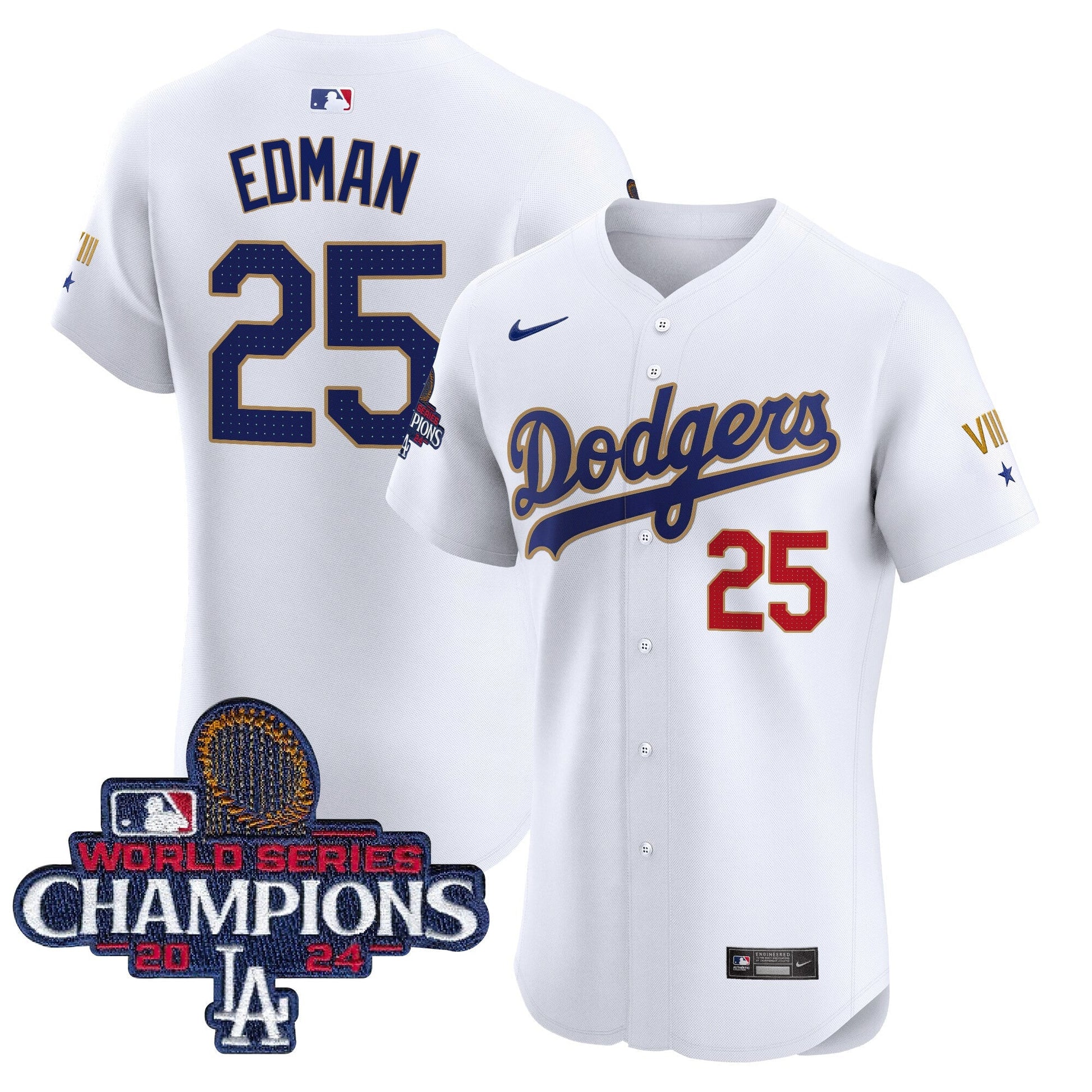 Men's Dodgers 2024 World Series Champions Gold Trim Vapor Premier Elite Jersey V3 - All Stitched