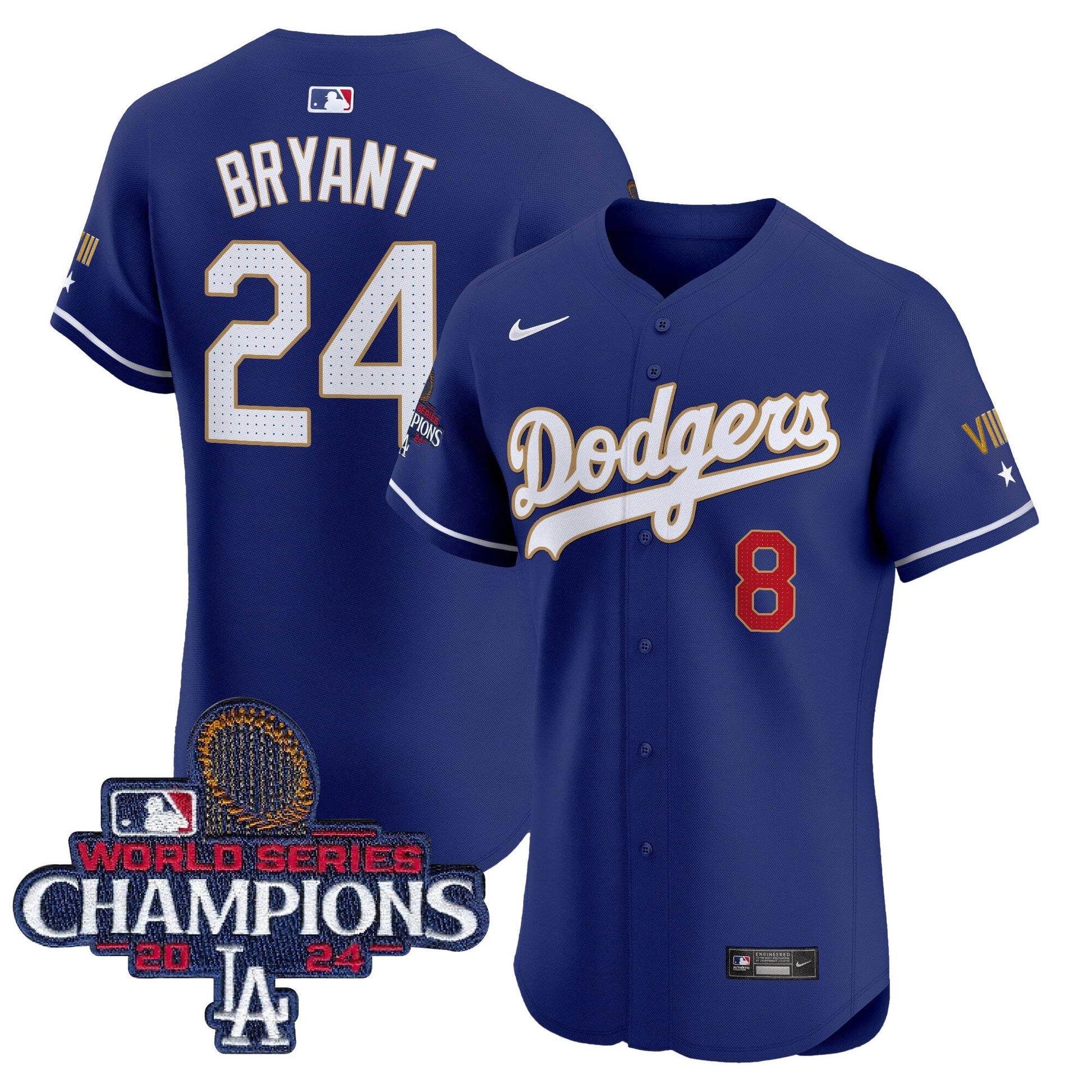 Men's Dodgers 2024 World Series Champions Gold Trim Vapor Premier Elite Jersey V3 - All Stitched