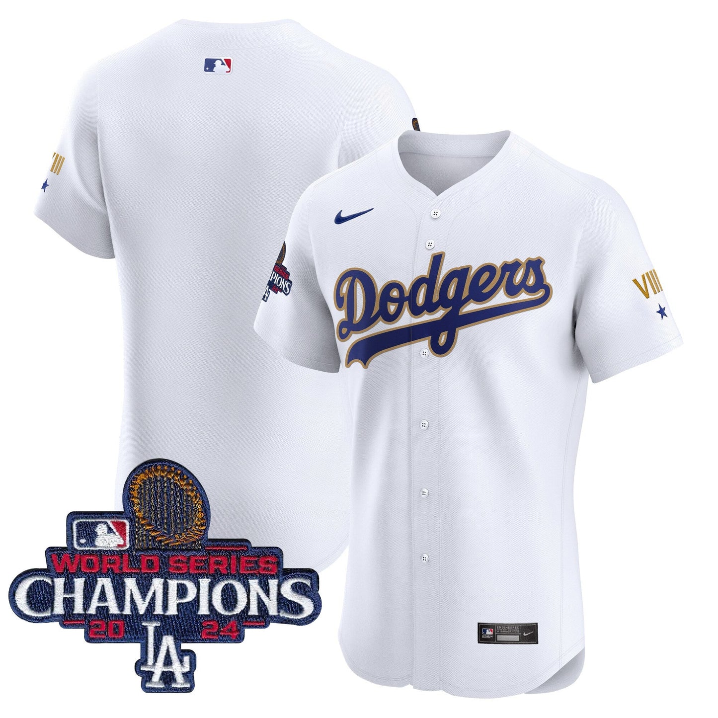 Men's Dodgers 2024 World Series Champions Gold Trim Vapor Premier Elite Jersey V3 - All Stitched