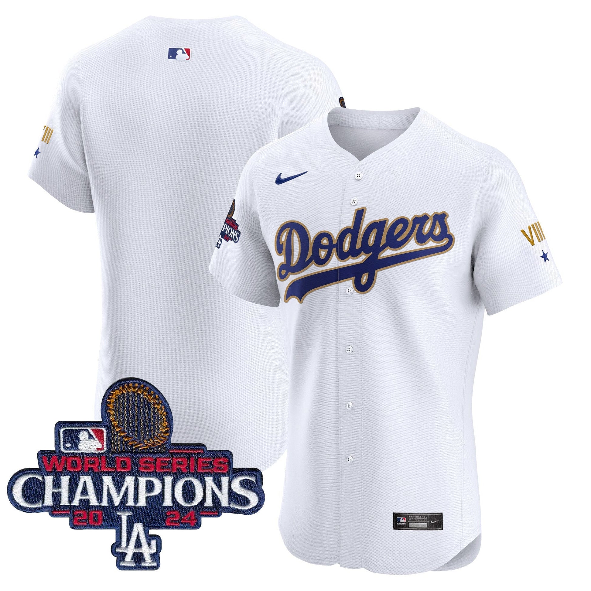 Men's Dodgers 2024 World Series Champions Gold Trim Vapor Premier Elite Jersey V3 - All Stitched