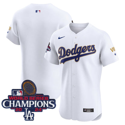 Men's Dodgers 2024 World Series Champions Gold Trim Vapor Premier Elite Jersey V3 - All Stitched