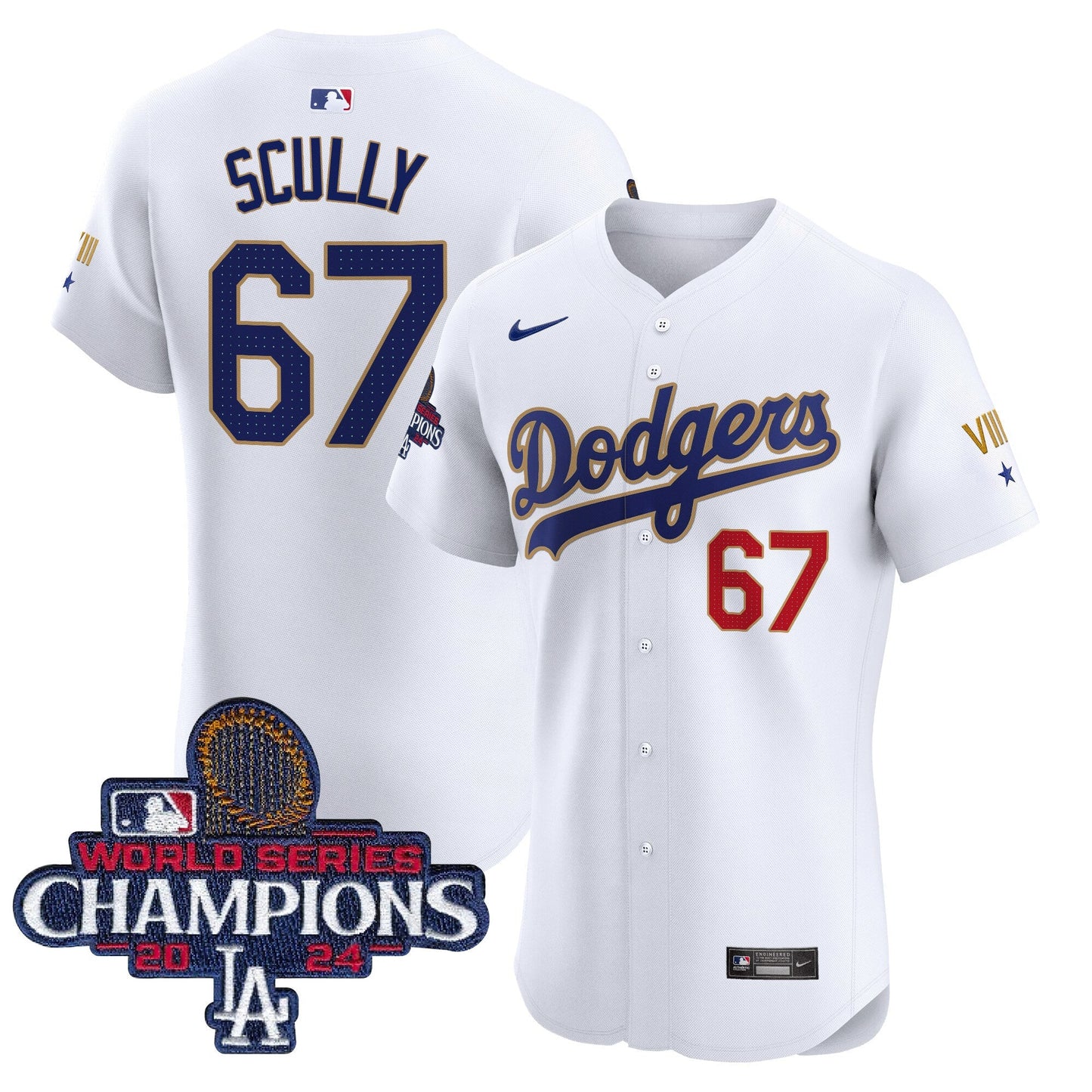 Men's Dodgers 2024 World Series Champions Gold Trim Vapor Premier Elite Jersey V3 - All Stitched