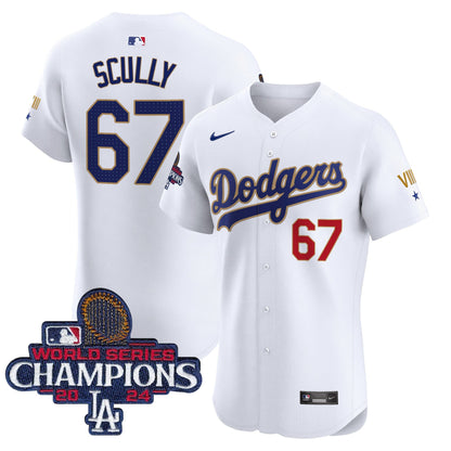 Men's Dodgers 2024 World Series Champions Gold Trim Vapor Premier Elite Jersey V3 - All Stitched