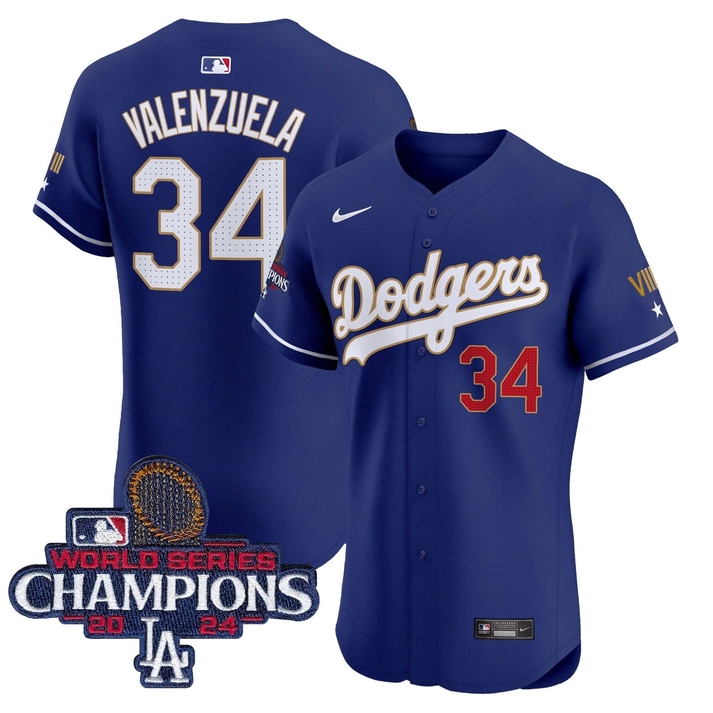 Men's Dodgers 2024 World Series Champions Gold Trim Vapor Premier Elite Jersey V3 - All Stitched