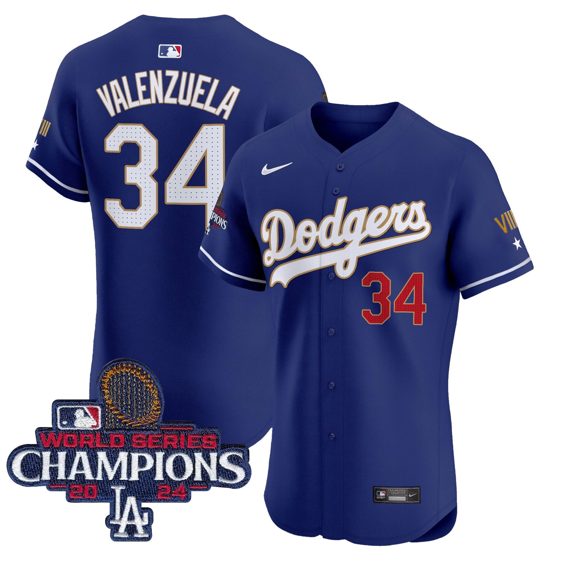 Men's Dodgers 2024 World Series Champions Gold Trim Vapor Premier Elite Jersey V3 - All Stitched
