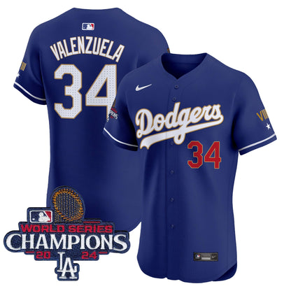 Men's Dodgers 2024 World Series Champions Gold Trim Vapor Premier Elite Jersey V3 - All Stitched