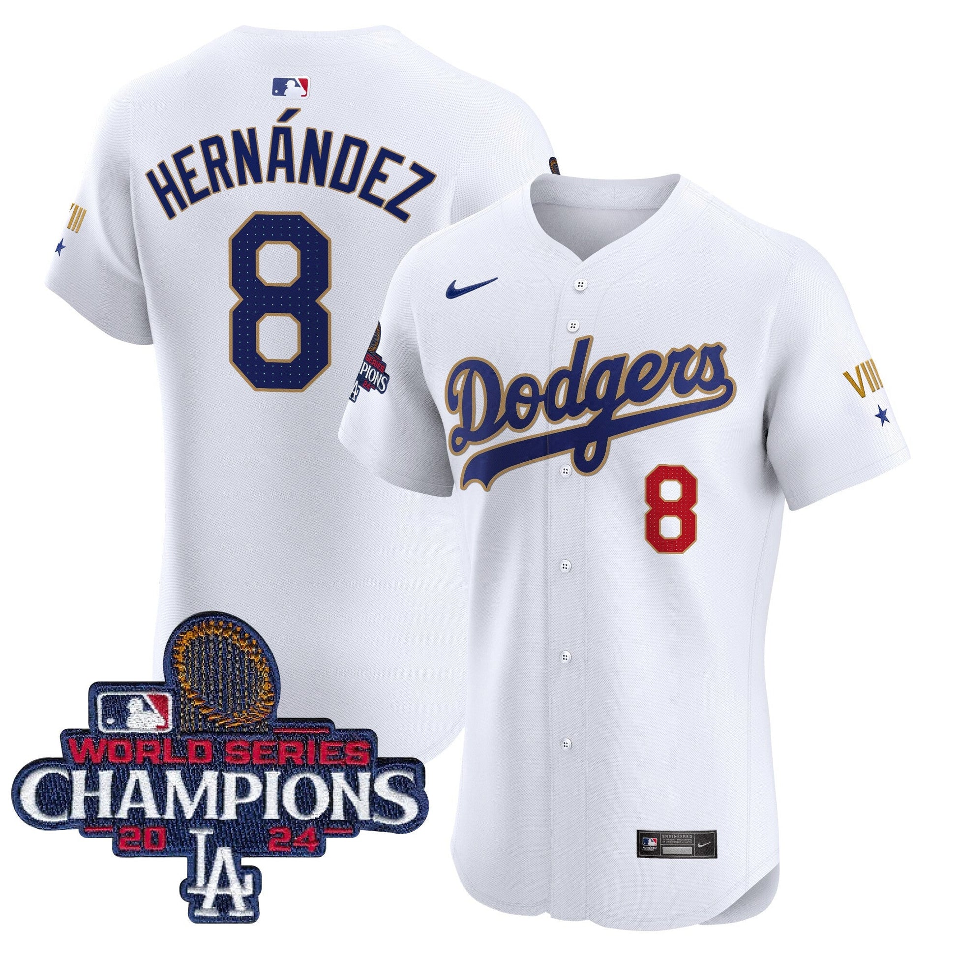 Men's Dodgers 2024 World Series Champions Gold Trim Vapor Premier Elite Jersey V3 - All Stitched