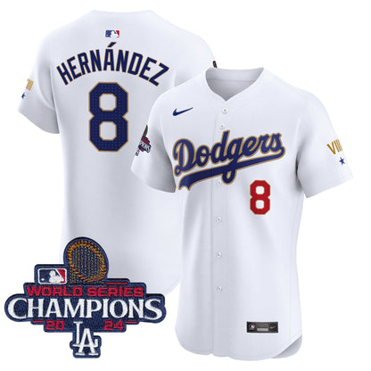 Men's Dodgers 2024 World Series Champions Gold Trim Vapor Premier Elite Jersey V3 - All Stitched