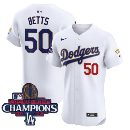 Men's Dodgers 2024 World Series Champions Gold Trim Vapor Premier Elite Jersey V3 - All Stitched