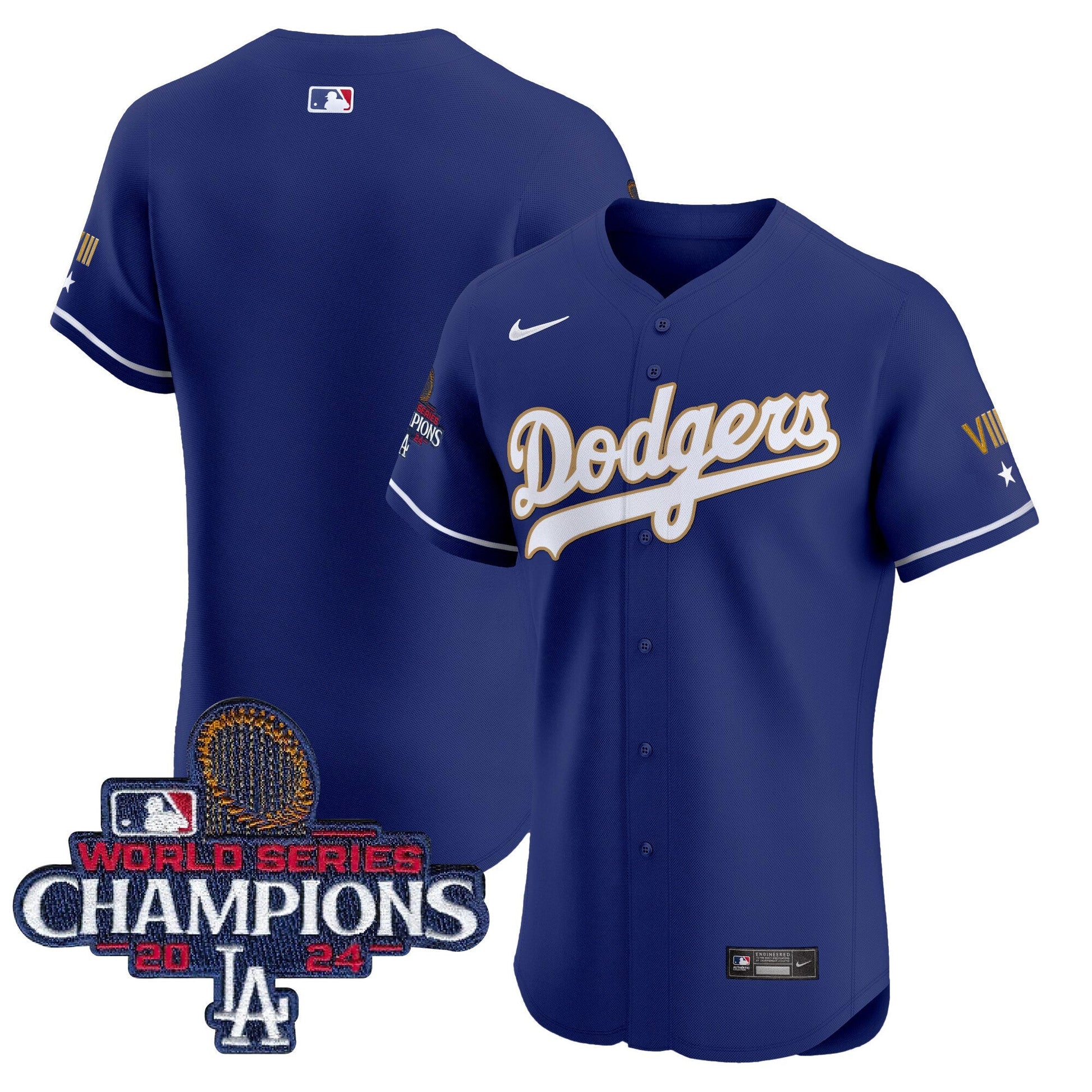 Men's Dodgers 2024 World Series Champions Gold Trim Vapor Premier Elite Jersey V3 - All Stitched