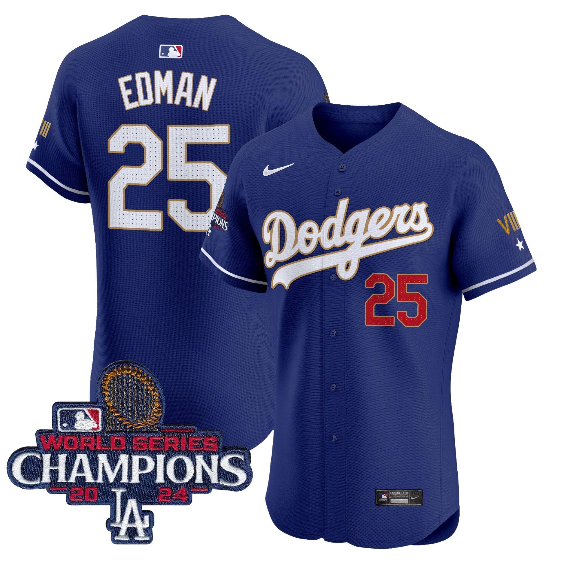 Men's Dodgers 2024 World Series Champions Gold Trim Vapor Premier Elite Jersey V3 - All Stitched