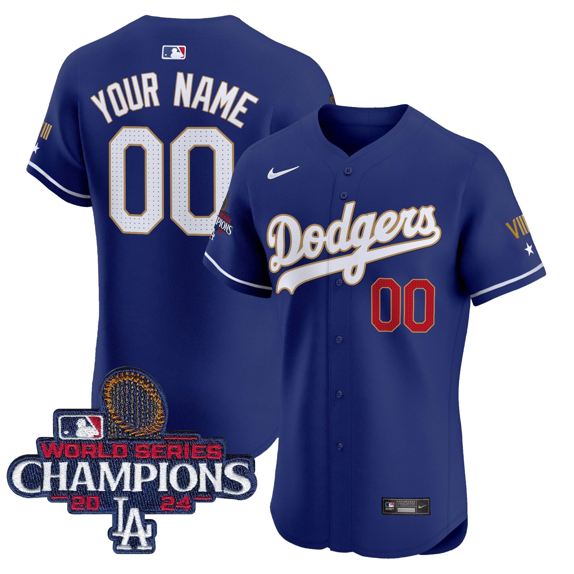 Dodgers 2024 World Series Champions Gold Trim Vapor Premier Elite Custom Jersey V3 - All Stitched