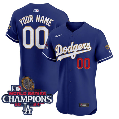 Dodgers 2024 World Series Champions Gold Trim Vapor Premier Elite Custom Jersey V3 - All Stitched
