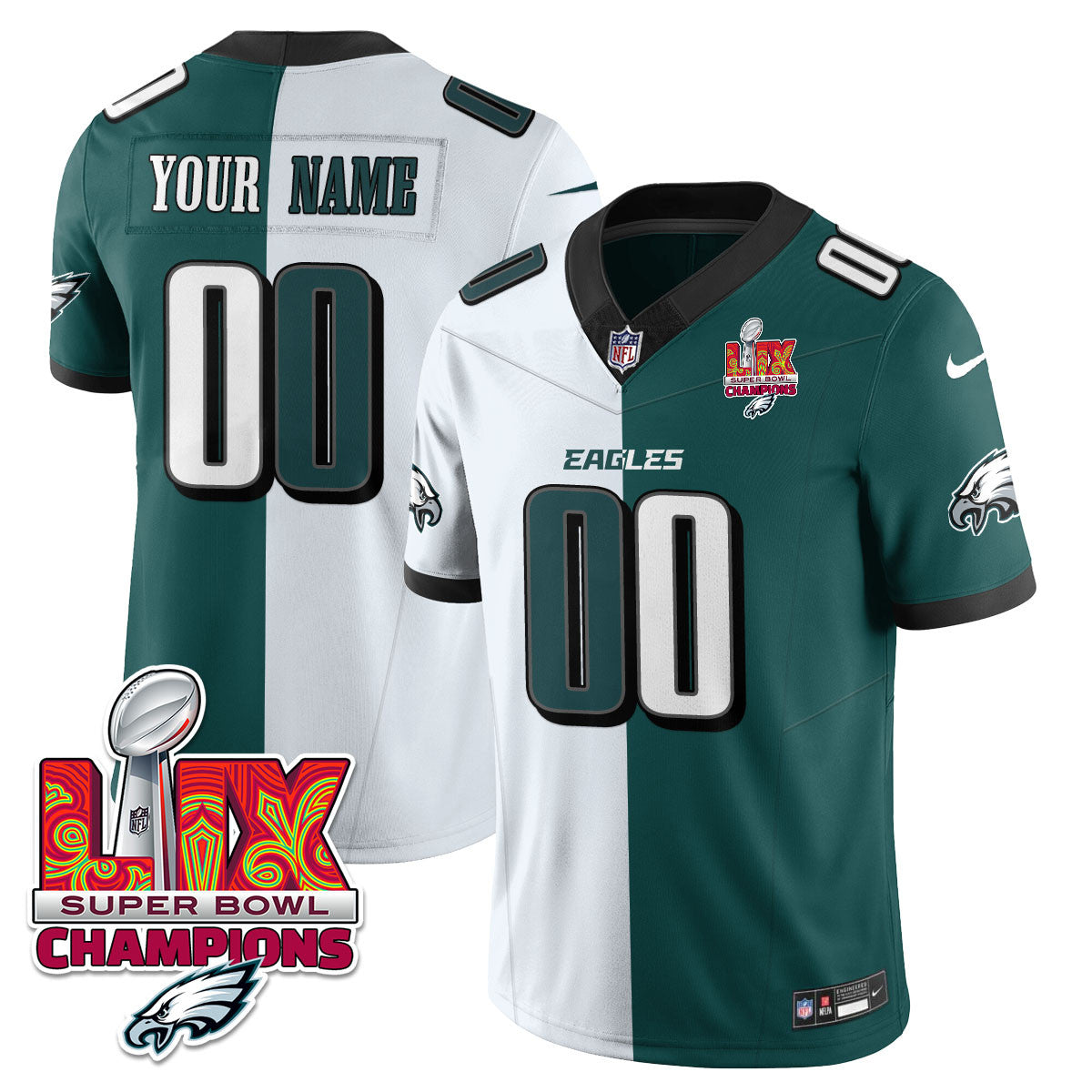 Custom Name/Gender PHI Super Bowl LIX Champions Vapor Limited Jersey - All Stitched