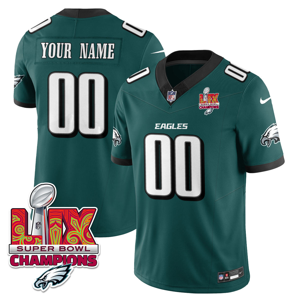 Custom Name/Gender PHI Super Bowl LIX Champions Vapor Limited Jersey - All Stitched