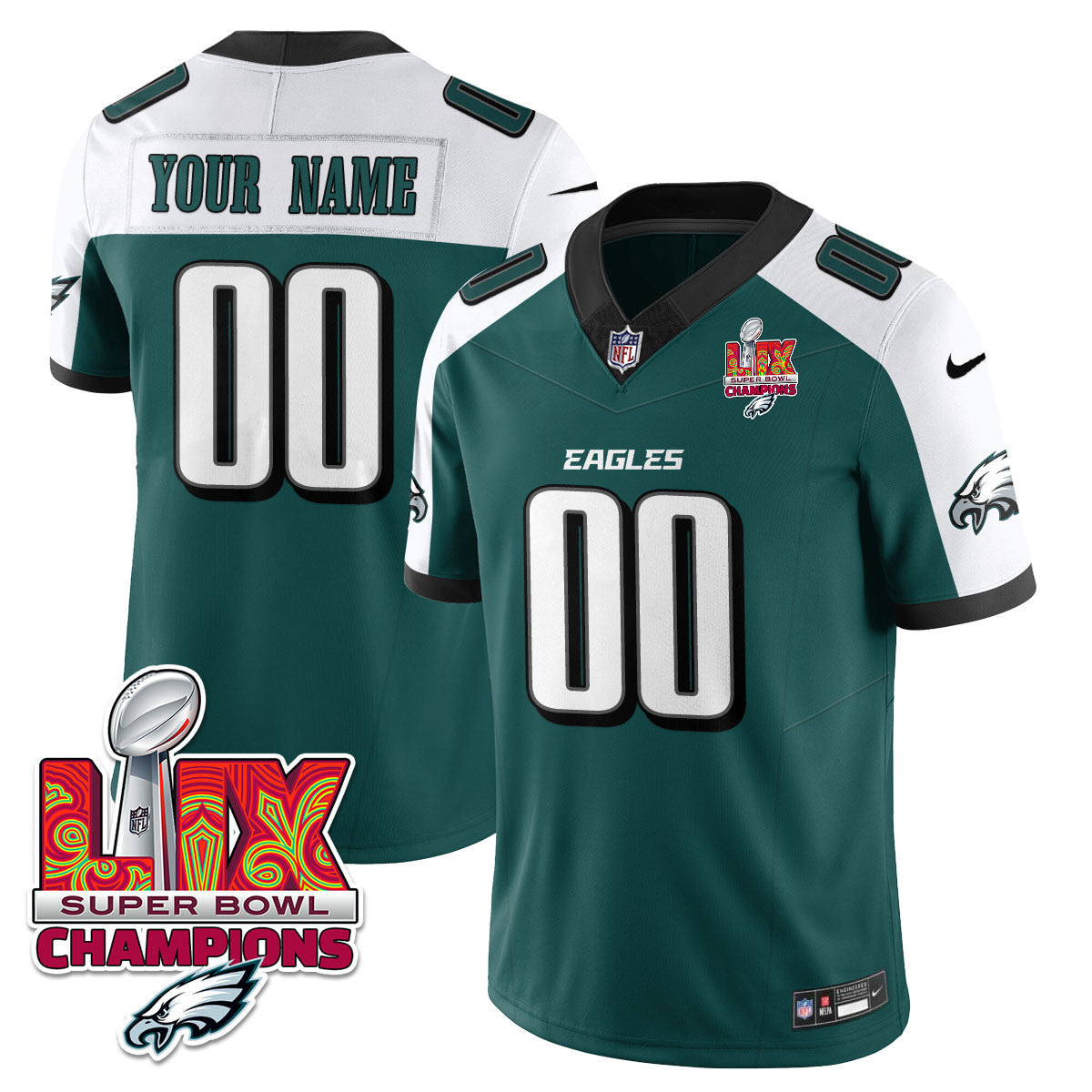 Custom Name/Gender PHI Super Bowl LIX Champions Vapor Limited Jersey - All Stitched