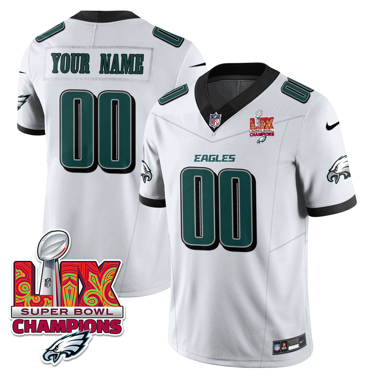 Custom Name/Gender PHI Super Bowl LIX Champions Vapor Limited Jersey - All Stitched
