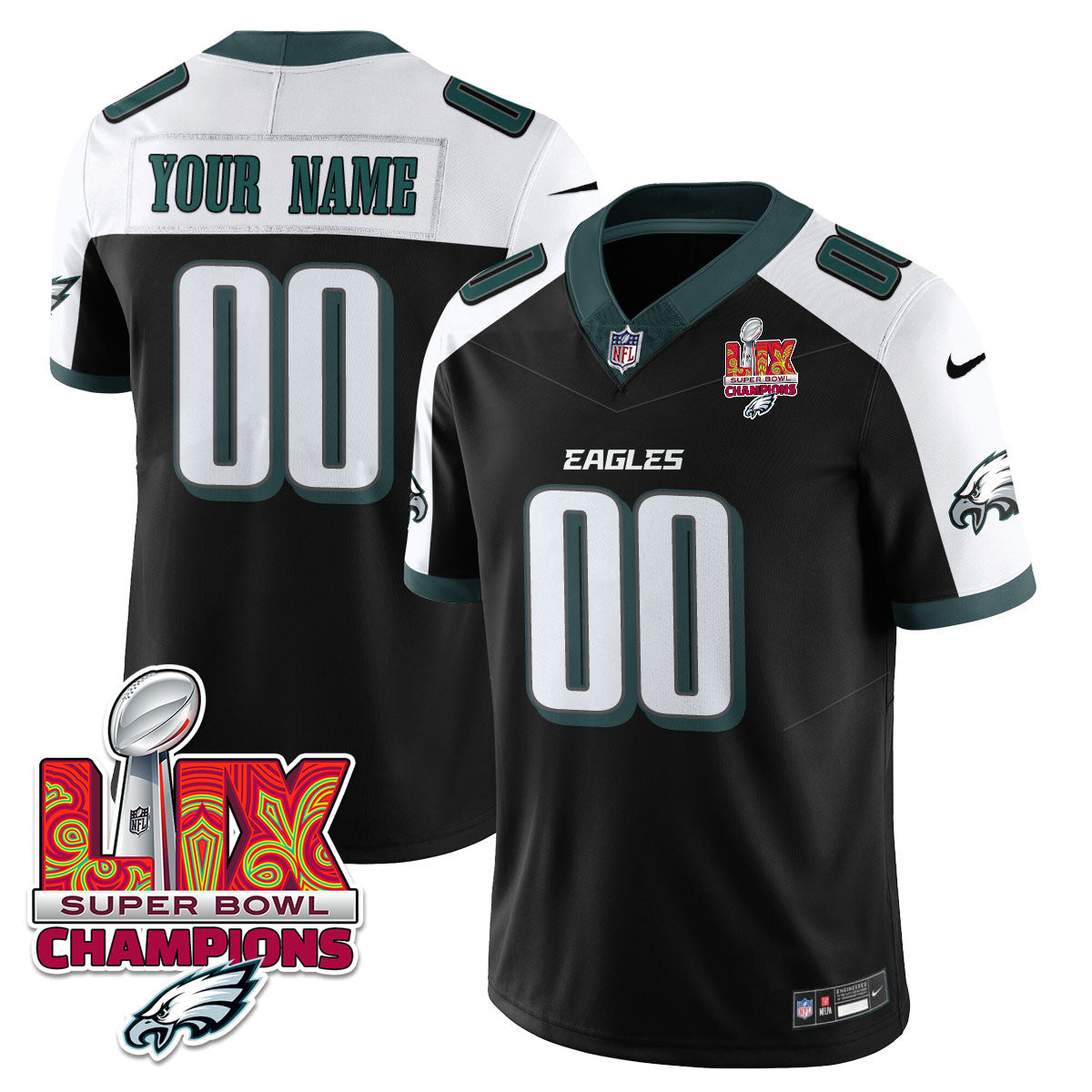 Custom Name/Gender PHI Super Bowl LIX Champions Vapor Limited Jersey - All Stitched