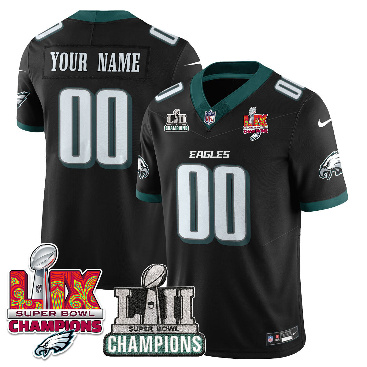 Custom Name/Gender PHI LII-LIX Super Bowl Champions Vapor Limited Jersey - All Stitched