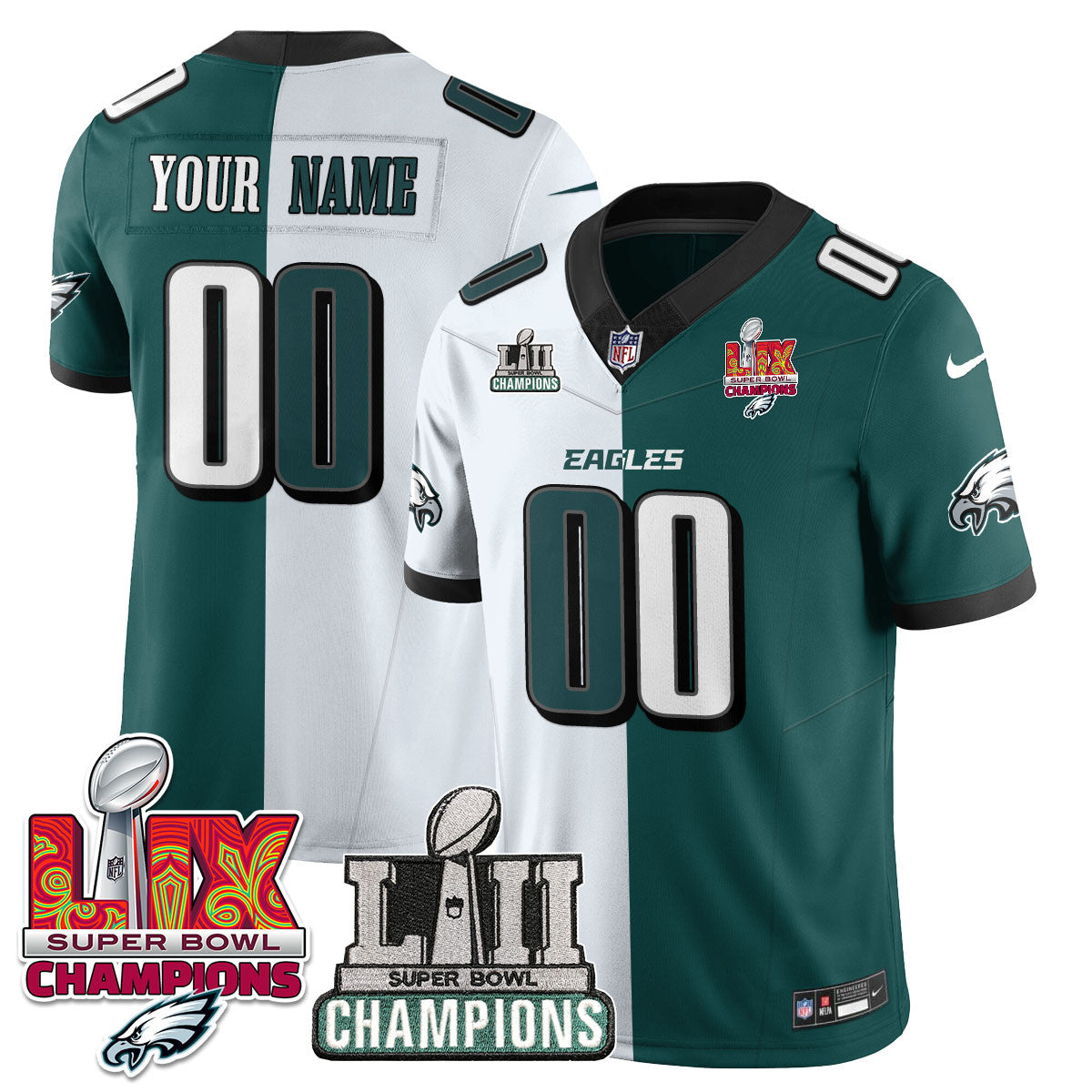 Custom Name/Gender PHI LII-LIX Super Bowl Champions Vapor Limited Jersey - All Stitched