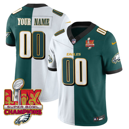 Custom Name/Gender PHI Super Bowl LIX Champions Gold Trim Vapor Limited Jersey - All Stitched