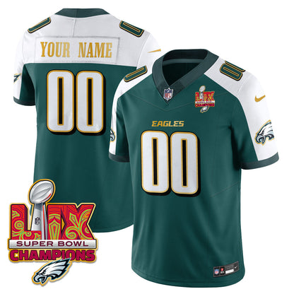 Custom Name/Gender PHI Super Bowl LIX Champions Gold Trim Vapor Limited Jersey - All Stitched