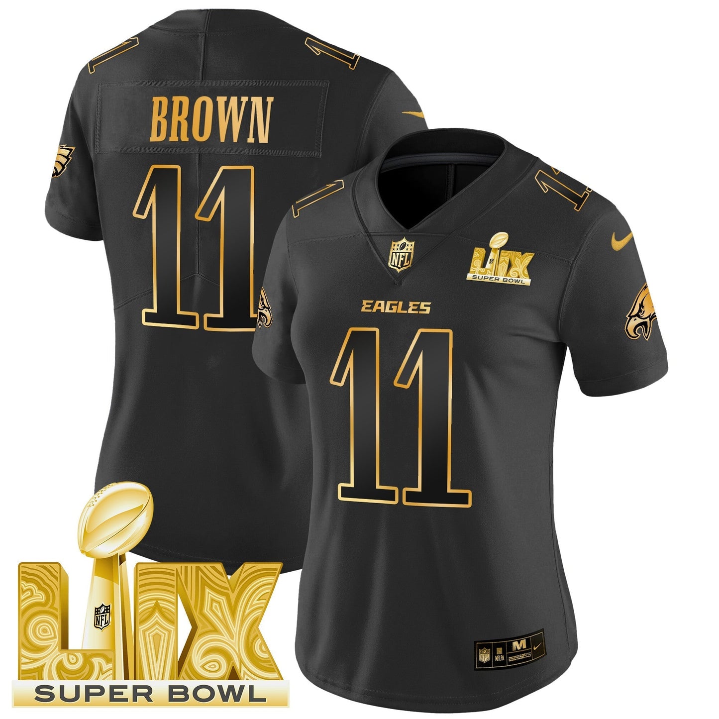 Women's PHI Super Bowl LIX Patch Gold Vapor Limited Jersey - All Stitched