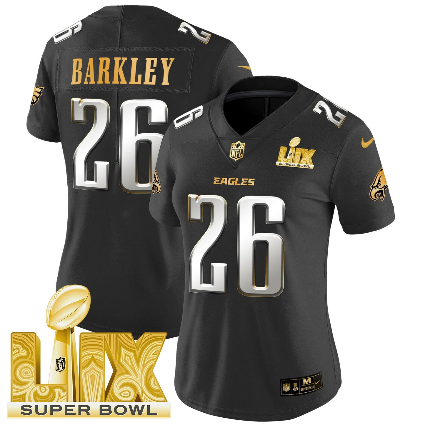 Women's Philadelphia Eagles Super Bowl LIX Patch Gold Vapor Limited Jersey - All Stitched