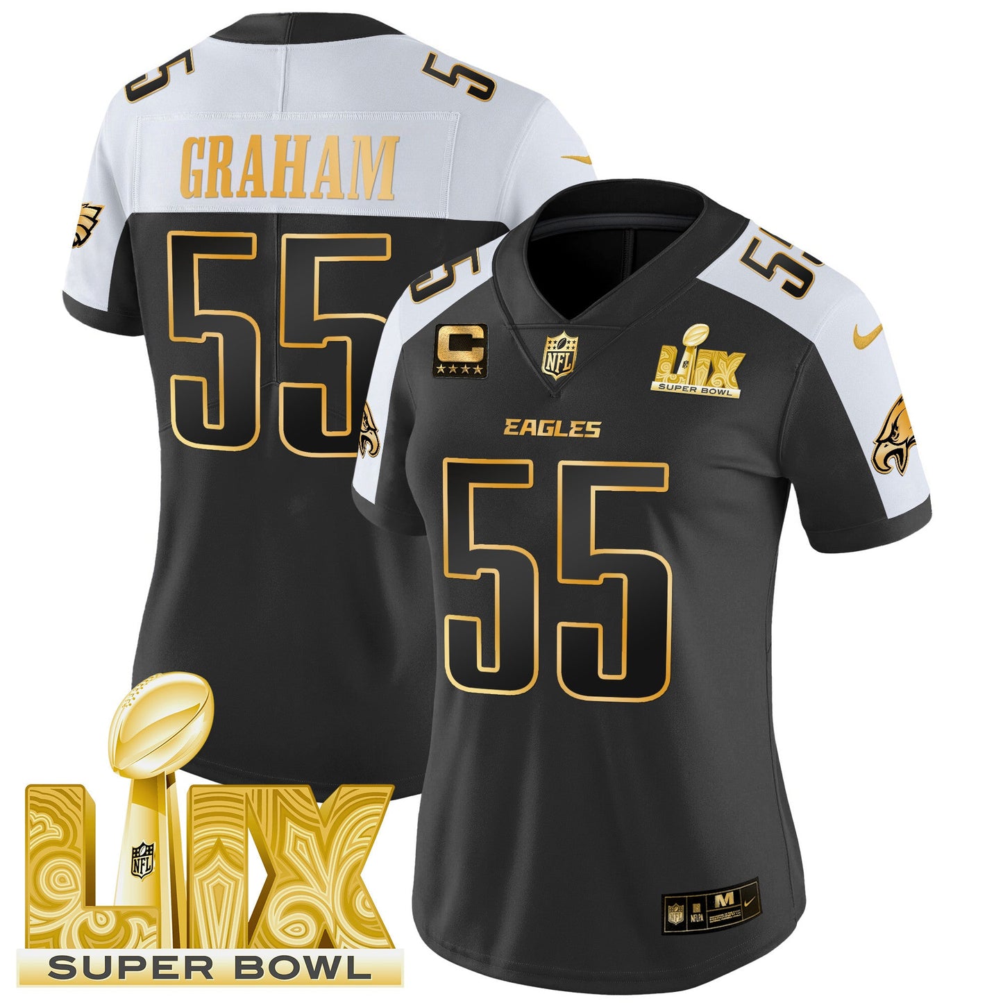 Women's Philadelphia Eagles Super Bowl LIX Patch Gold Vapor Limited Jersey - All Stitched