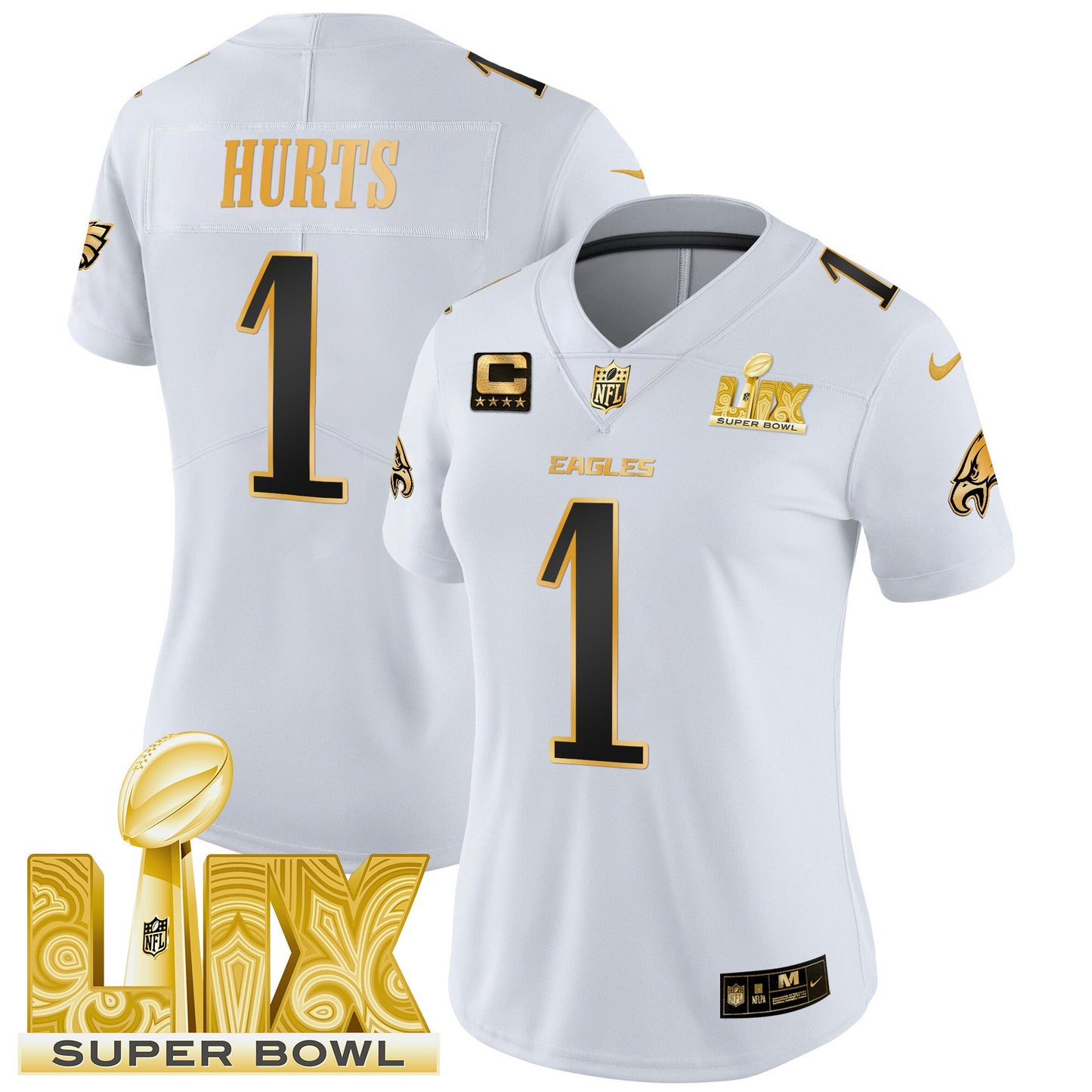 Women's Philadelphia Eagles Super Bowl LIX Patch Gold Vapor Limited Jersey - All Stitched